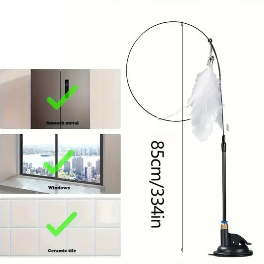 Canne à Plumes Interactive avec Ventouse pour Chat