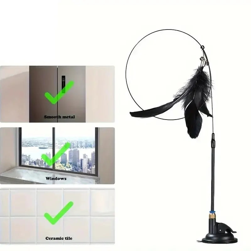 Canne à Plumes Interactive avec Ventouse pour Chat
