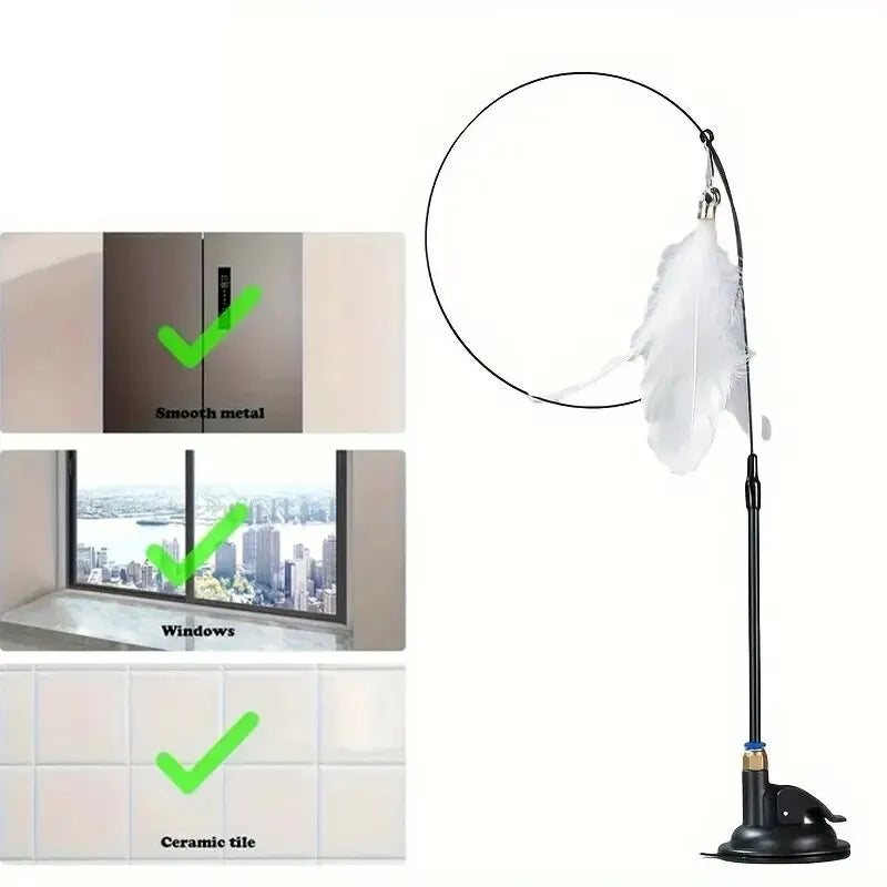 Canne à Plumes Interactive avec Ventouse pour Chat